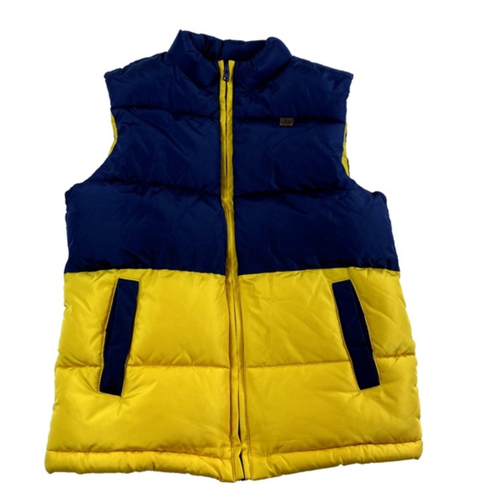 Janie and Jack Puffer Vest Kid Size 7-8 Blue Yellow Fleece Lined Warm Thick